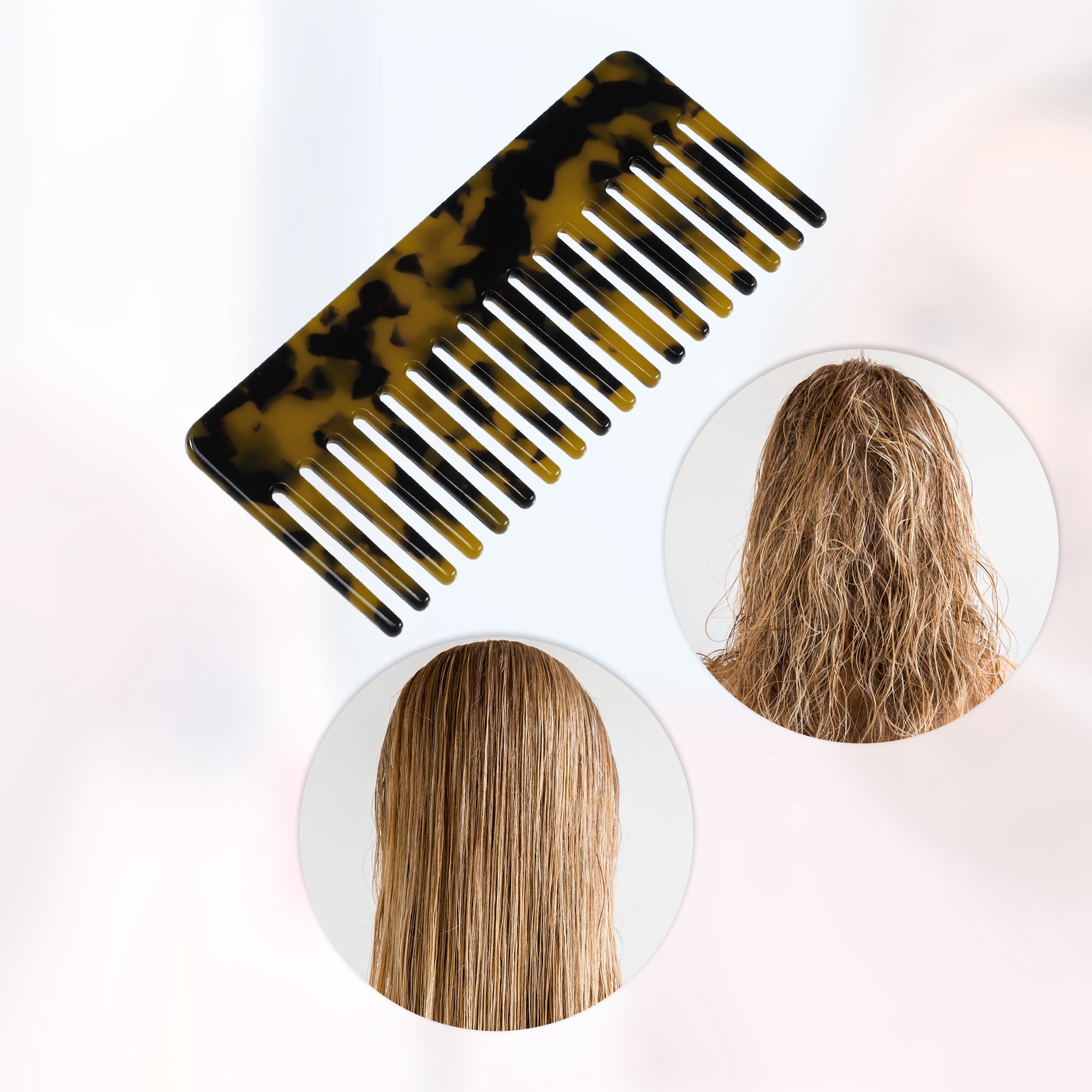 Unique Bargains 1Pc Women Heat Resistant Wide Tooth Comb Brown and Yellow