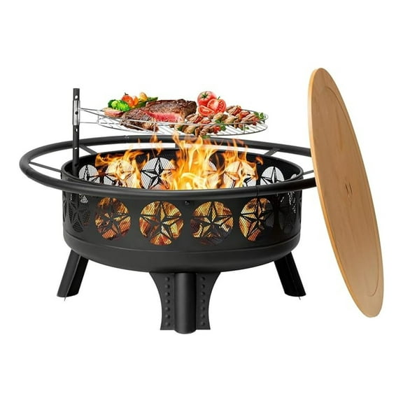 38” Wood Burning for Outside,3-in-1 with Grill, Screen & Fire ,Outdoor Firepit Table with Swivel Cooking Grate for Yard BBQ Patio Camping (38 inch)