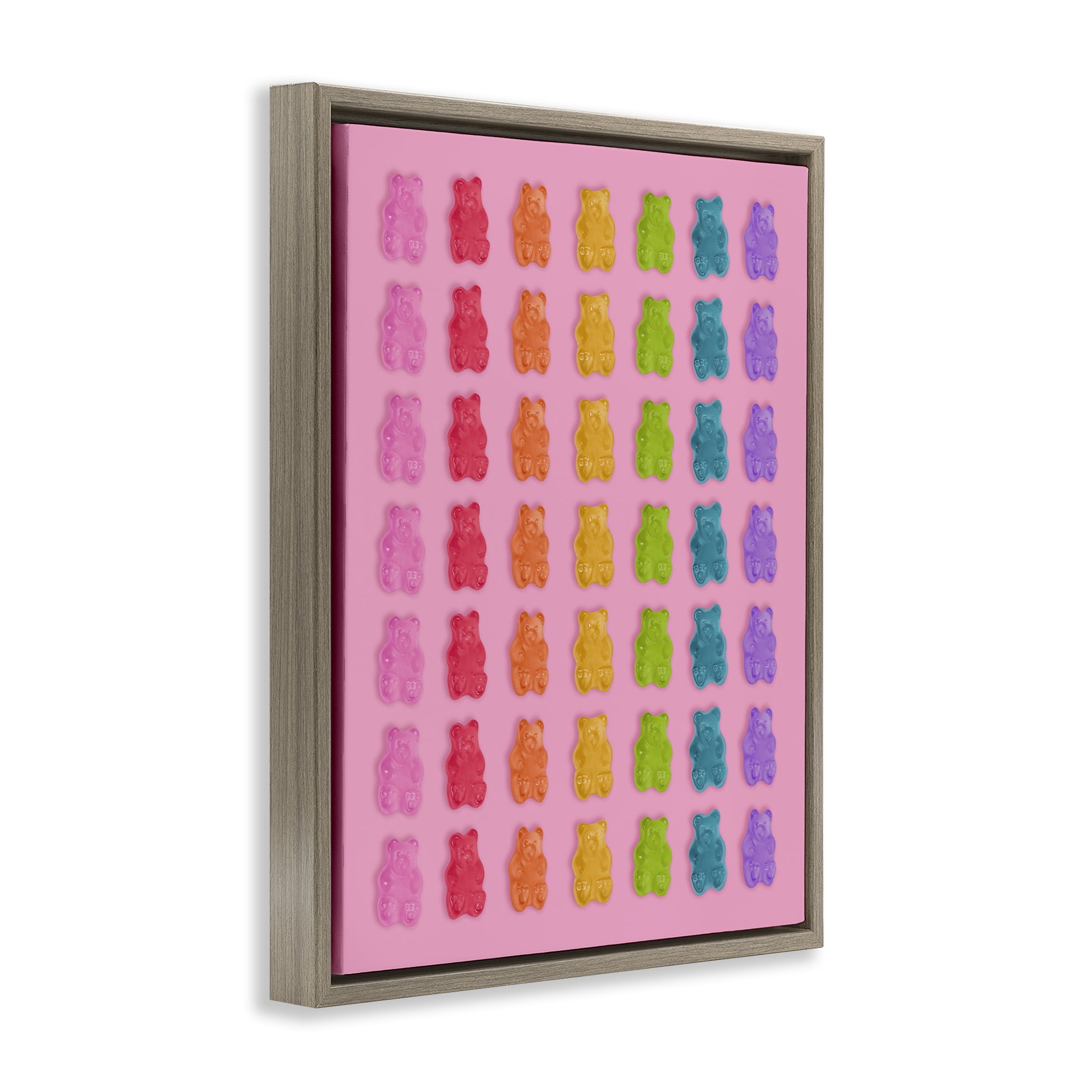 Stupell Industries Rainbow Bears in Stripes Brown Framed Floater Canvas Wall Art, design by LISH Creative