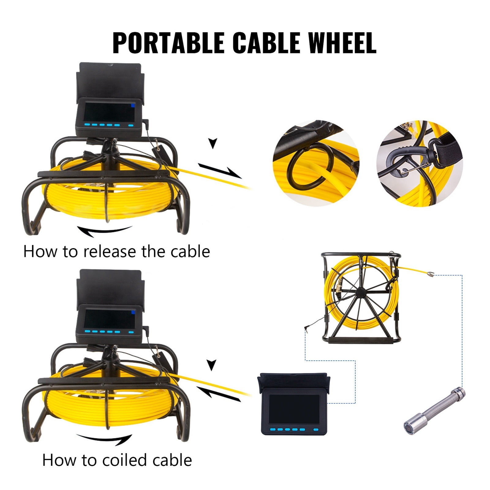 Pipe Inspection Camera DVR 16GB Micro SD Card 4.3in Monitor 10/20/30M Industrial Home Sewer Drain Endoscope IP68 8500mHA for Measurement