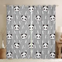 jejeloiu Cute Animal Blackout Curtains Set of 2 (52x84 Each),Kawaii Zoo Panda Window Curtains,Gray White Black Curtains and Drapes For Kids,Microfiber Bedroom Decor