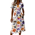 thumbnail image 4 of Halloween Dresses for Women Ghost Short Sleeve Bat Cute Wrap Dresses Witch Hat V Neck Funny Wedding Guest Dress S, 4 of 5