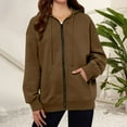 thumbnail image 3 of Pocket Long Sleeve Hooded Threaded Sweater Ladies Zipper Top, 3 of 4