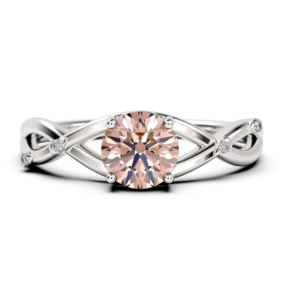 Gorgeous Ring Boho & hippie 1.10 Carat Round Cut Morganite And Diamond Moissanite Engagement Ring, Unique Wedding Ring in 925 Sterling Silver With 18k White Gold Plating, Promise Ring, Lovely Gift