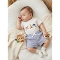 thumbnail image 4 of BemeyourBBs 2Pcs Toddler Baby Boy Summer Clothes Infant Baby Boys Summer Outfits Short Sleeve Sailboat Animal Embroidery T Shirt Tops and Elastic Waist Striped Pockets Shorts Set, 4 of 9