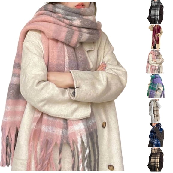 UJNDER Winter Scarf for Women Loop Yarn Plaid Cozy Warm Fashion Soft Textured Wrap Shawl Elegant Everyday Style