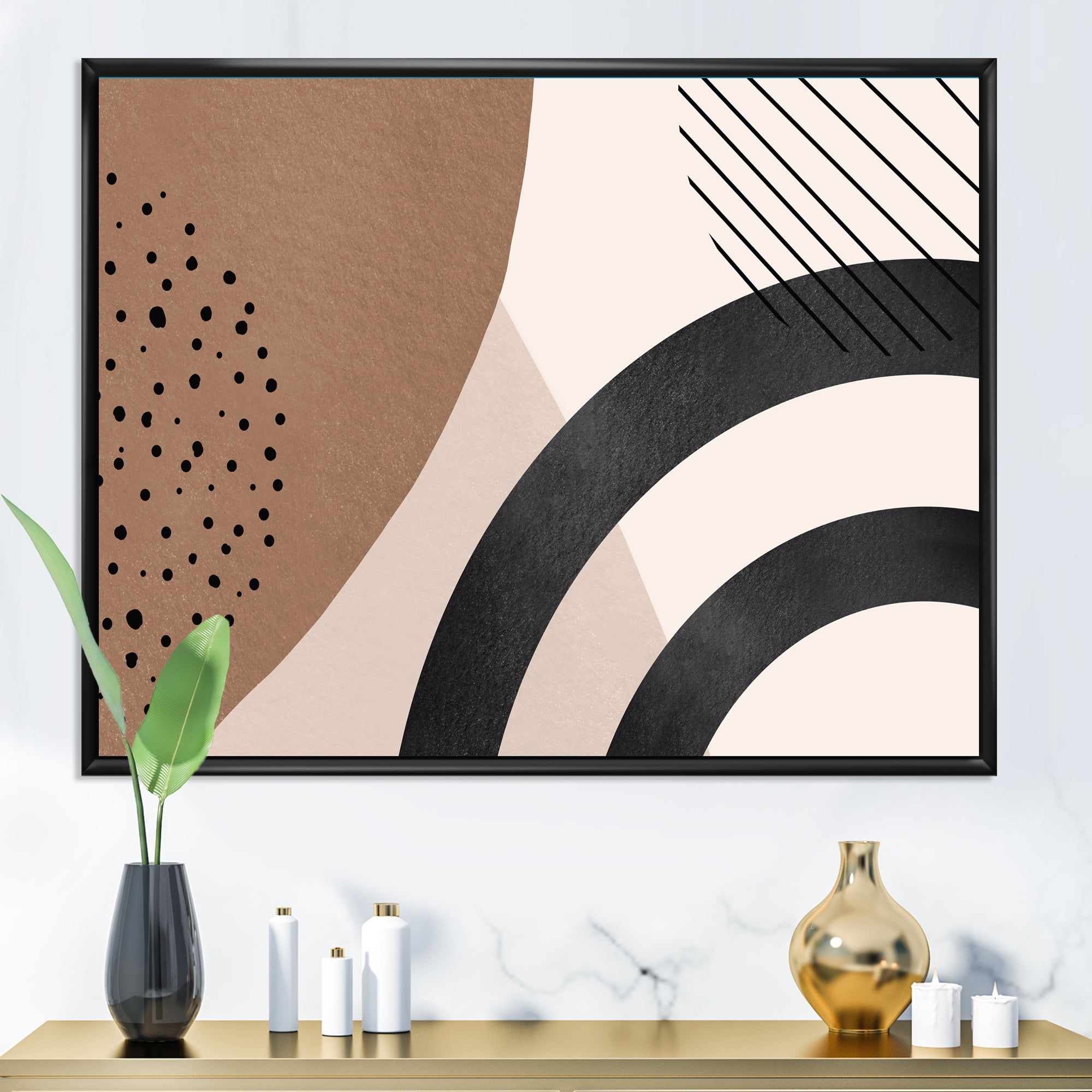 Designart 'Abstract Ivory Shapes and Shapes in Terracotta III' Modern Framed Canvas Wall Art Print