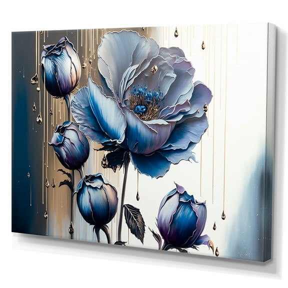Designart Ice Blue And Purple Violets II Canvas Wall Art