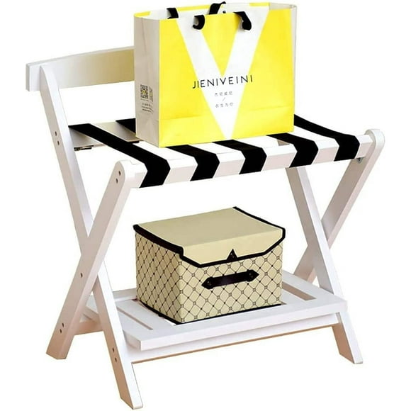 Double Luggage Rack with Shoe Rack, Luggage Rack for Bedroom, Guest Room, Hotel (Color : White)