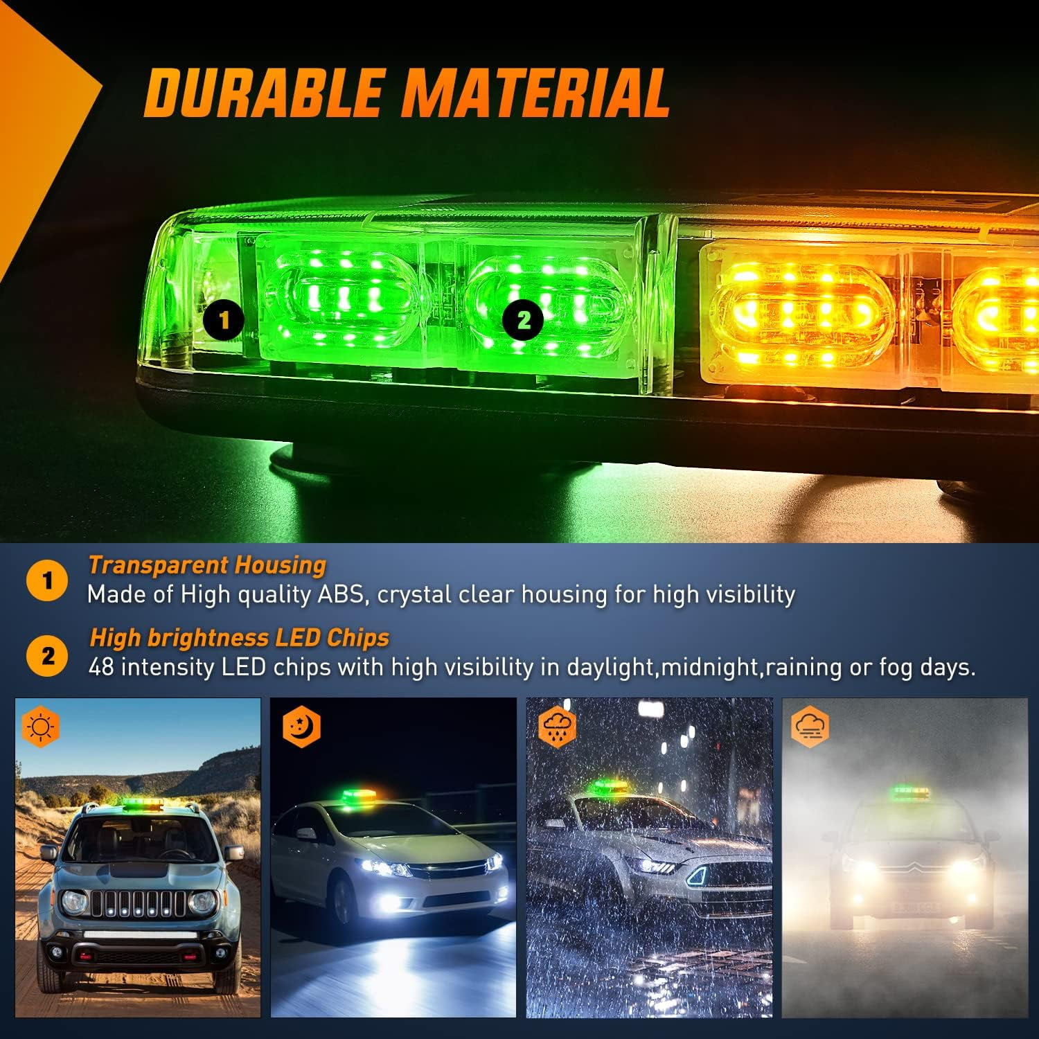 Nilight 12" Roof Top Strobe Lights 48Led Hazard Light Emergency Safety Warning Led Flashing Light Bar Magnetic Mount 12V 24V for Cars Trucks Snow Plows