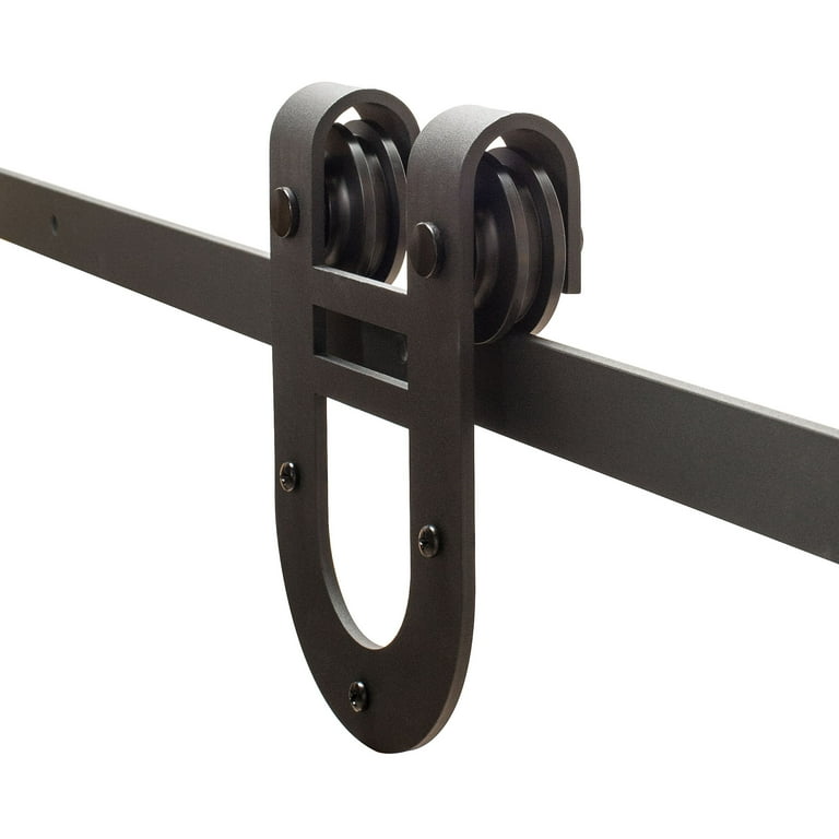 78 in. Black Solid Steel Sliding Rolling Barn Door Hardware Kit for Single Wood Doors with Routed Floor Guide 78 in. Black Solid Steel Sliding Rolling Barn Door Hardware Kit for Single Wood Doors with Routed Floor Guide
