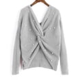 thumbnail image 1 of JUNWELL BLVB Women‘s Trendy Pullover Sweaters Casual Long Sleeve V Neck Knot Back Ribbed Knit 2024 Fall Sweater Jumper Tops, 1 of 6