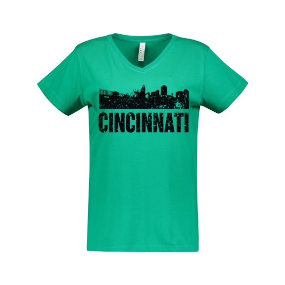 Inktastic Cincinnati Skyline Grunge Women's V-Neck T-Shirt