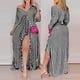 thumbnail image 2 of Vestido Casaul para mujer con cuello en V y media manga con estampado de rayas y botones con abertura Fridja qw4454, 2 of 7