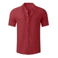 thumbnail image 5 of COSFO Short Sleeve Button Down Shirt Men Summer Red Cotton Linen Shirts Collared Regular Fit Beach Vacation Tops, 5 of 5