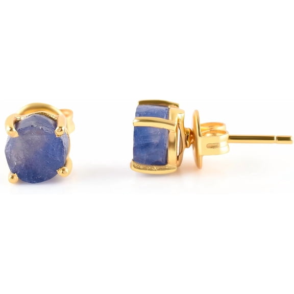 Raw Gold Stud Earrings For Women Natural Gemstone Dainty Pair, Birthstone Energy Crystals Jewelry 14K Gold Plated Flat Back Earrings Trendy Gifts For Mom[j306]