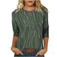 thumbnail image 2 of Womens Tops 3/4 Sleeve Round Neck Printed Shirts Casual Summer T-Shirts Army Green M, 2 of 6