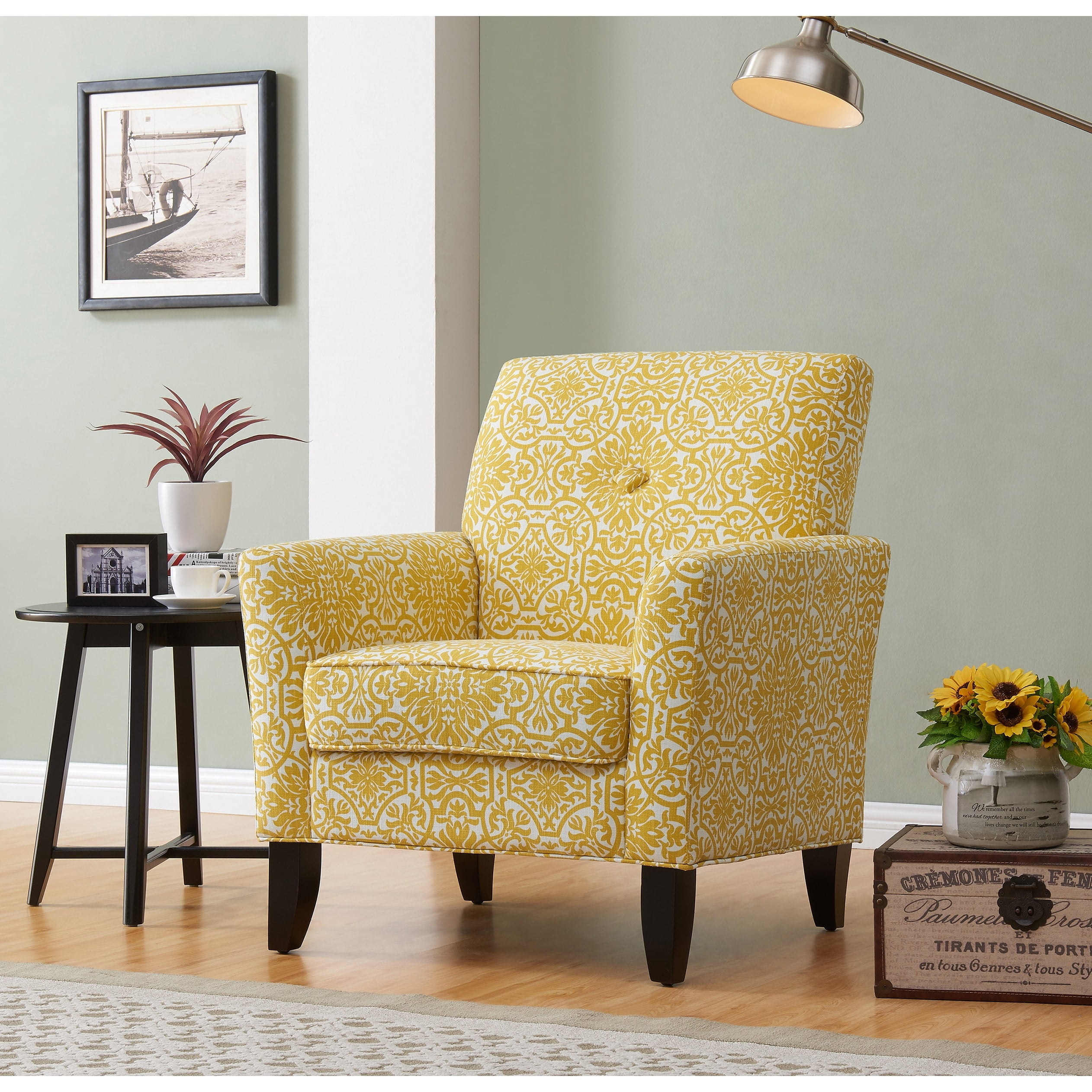 Handy Living Alex Gold Damask Upholstered Arm Chair - Walmart.com