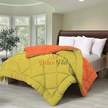 Relaxfeel 250 GSM Luxury Premium 5 Star Microfibre Reversible Soft Plain Quilted 90x100 Inch Double Bed Comforter/Quilt/Duvet (Yellow & Orange)