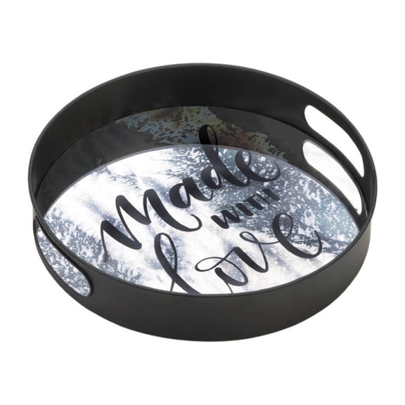 Zingz & Thingz 12" Black and Silver Nikki Chu Summerville "Made with Love" Round Mirror Tray