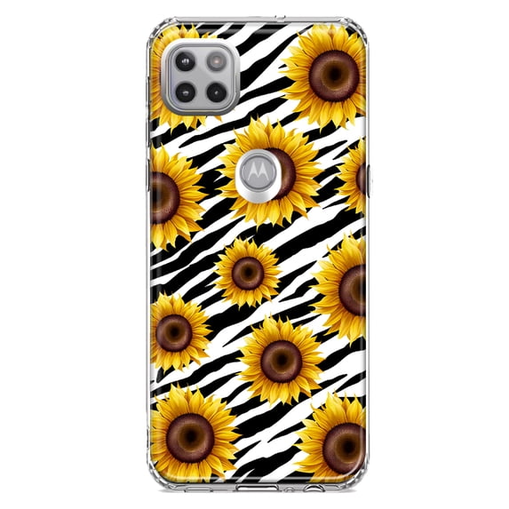 MUNDAZE Motorola One 5G White Zebra Sunflowers Polkadots Double Layer Phone Case Cover