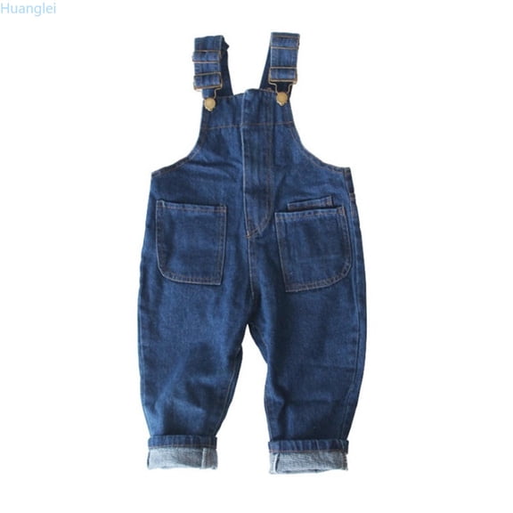Huanglei Girls Boys Kids Unisex Clothes Adorable Solid Denim Overall Large Pocket Casual Pants Baby Zipper Denim Overalls Casual Jogger Pants