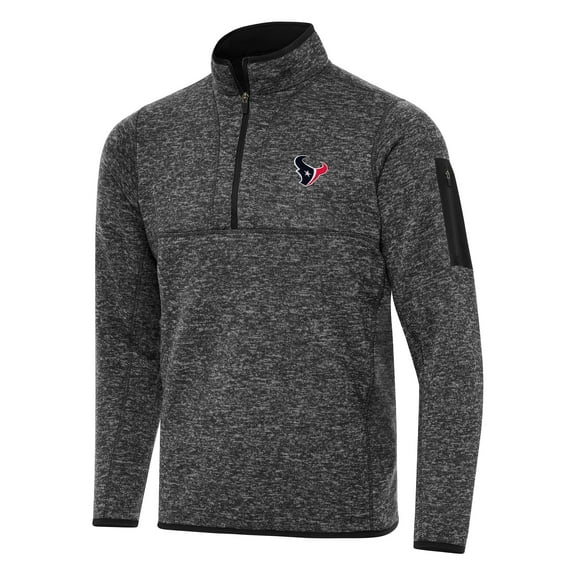 Men's Antigua Heather Black Houston Texans Fortune Quarter-Zip Pullover Jacket