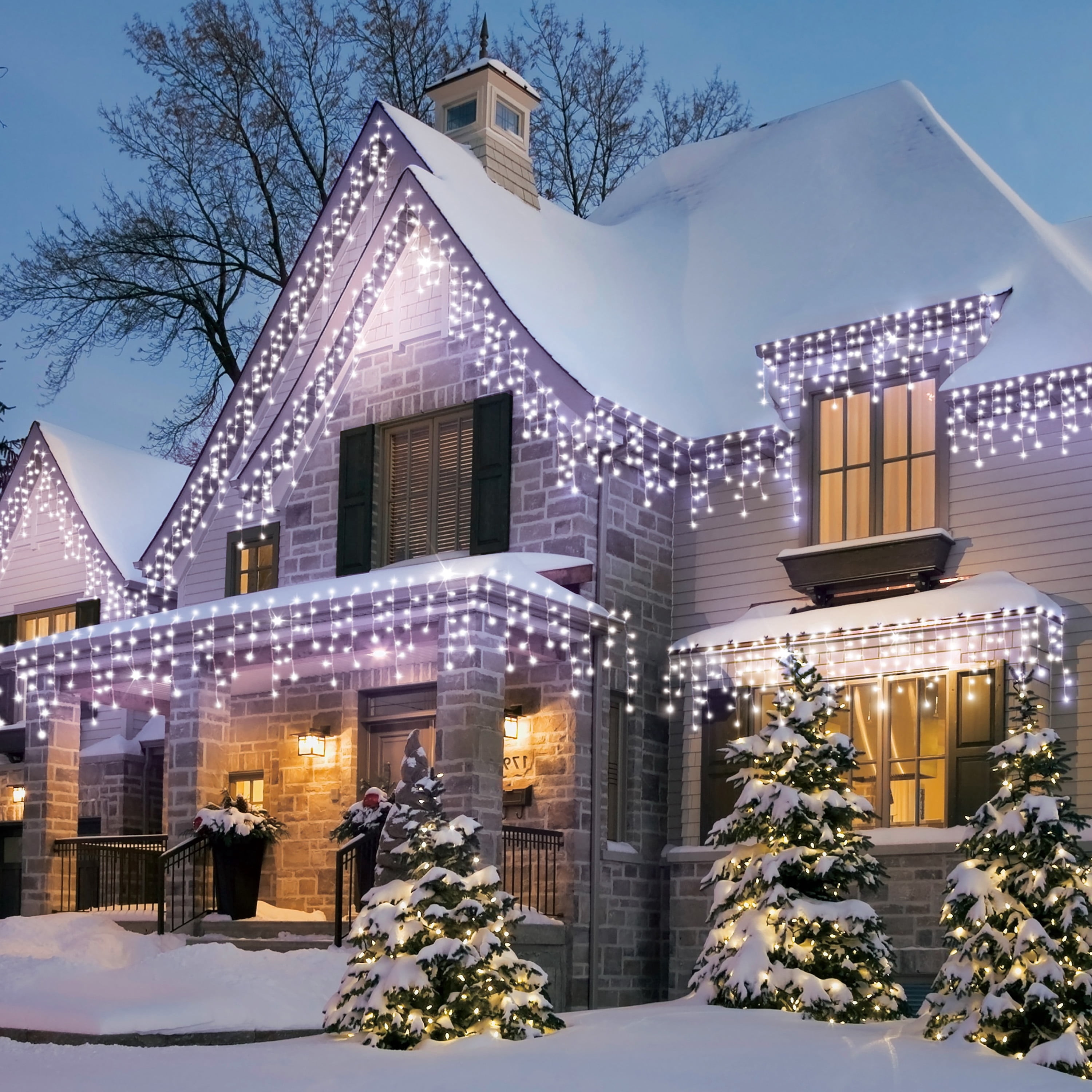 Indoor/Outdoor 300-Count LED Christmas Icicle Lights, Cool White, White Wire, 18', by Holiday Time