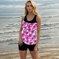 thumbnail image 5 of FAVIPT Printed Swimsuits for Women Floral Print Blouson Tank Top with Boyshorts High Waist Two Piece Beach Surfing Boarding Tankini Hot Pink,S, 5 of 8