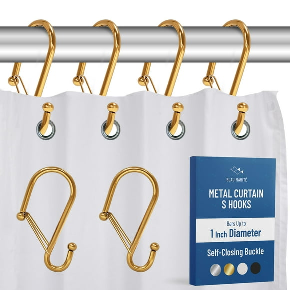 Ganchos para cortinas de ducha Blau Marité 12 en forma de S, anticaída, dorados
