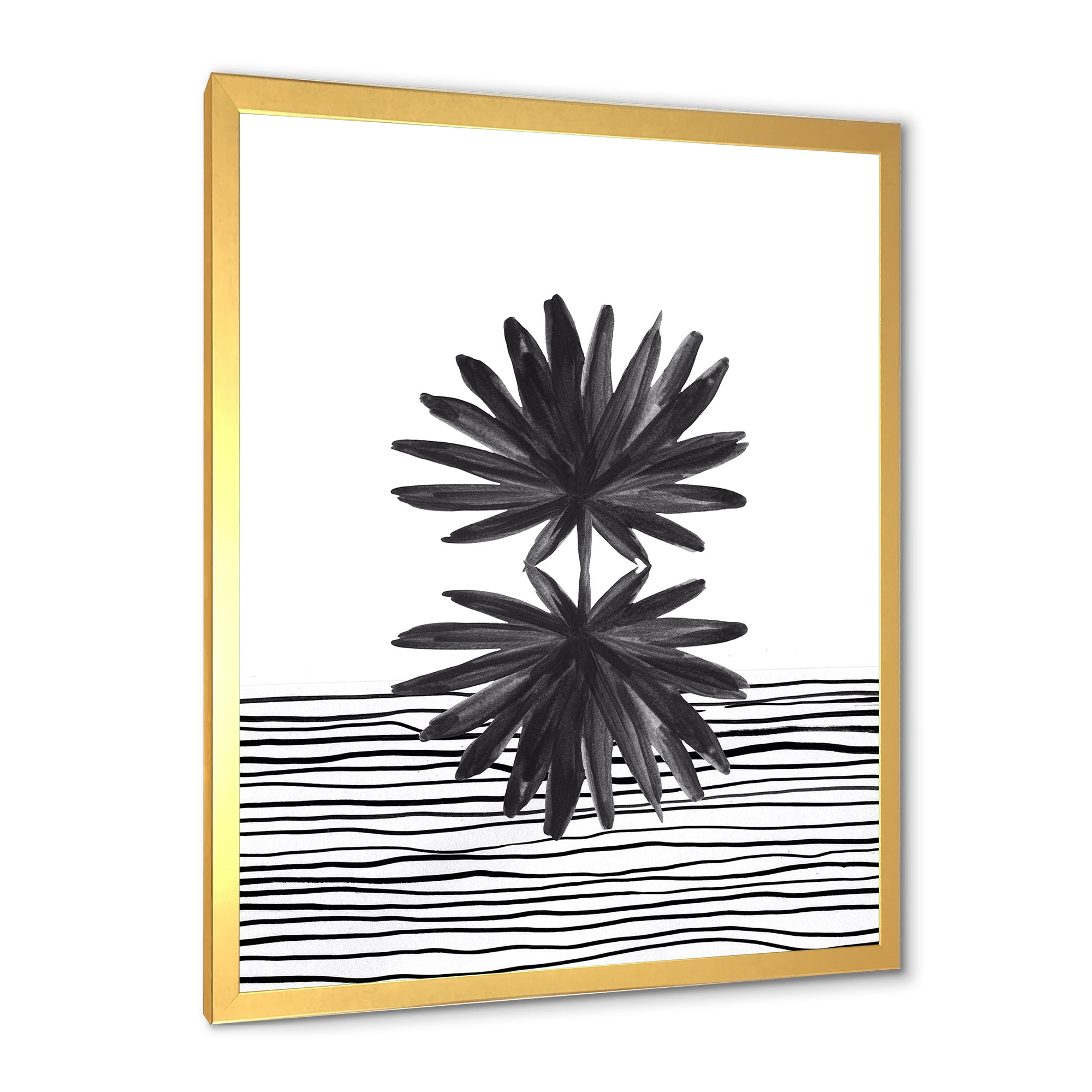 Designart 'Black and White Striped Under Tropical Leaf II' Modern Framed Art Print