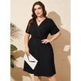 thumbnail image 6 of SHOWMALL Women's Plus Size Dress, Crossover Wrap V Neck Summer Dress with Pockets, Black 4X Elastic High Waist A-Line Casual Party Work Dress, 6 of 7