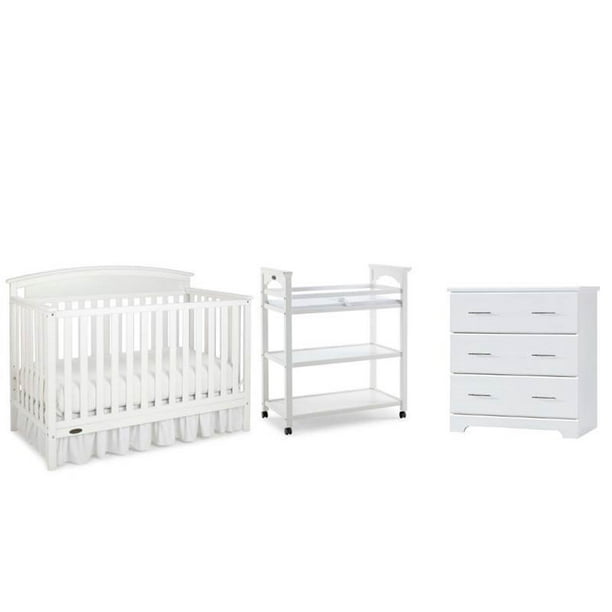 3 Piece Nursery Furniture Set With Crib Chest And Changer In White