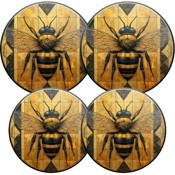 Electric Stove Burner Covers,4 Pcs Round Gas Burner Cover,8 and 10 Inch,Art Deco - styled Bee with Intricate Wing Details