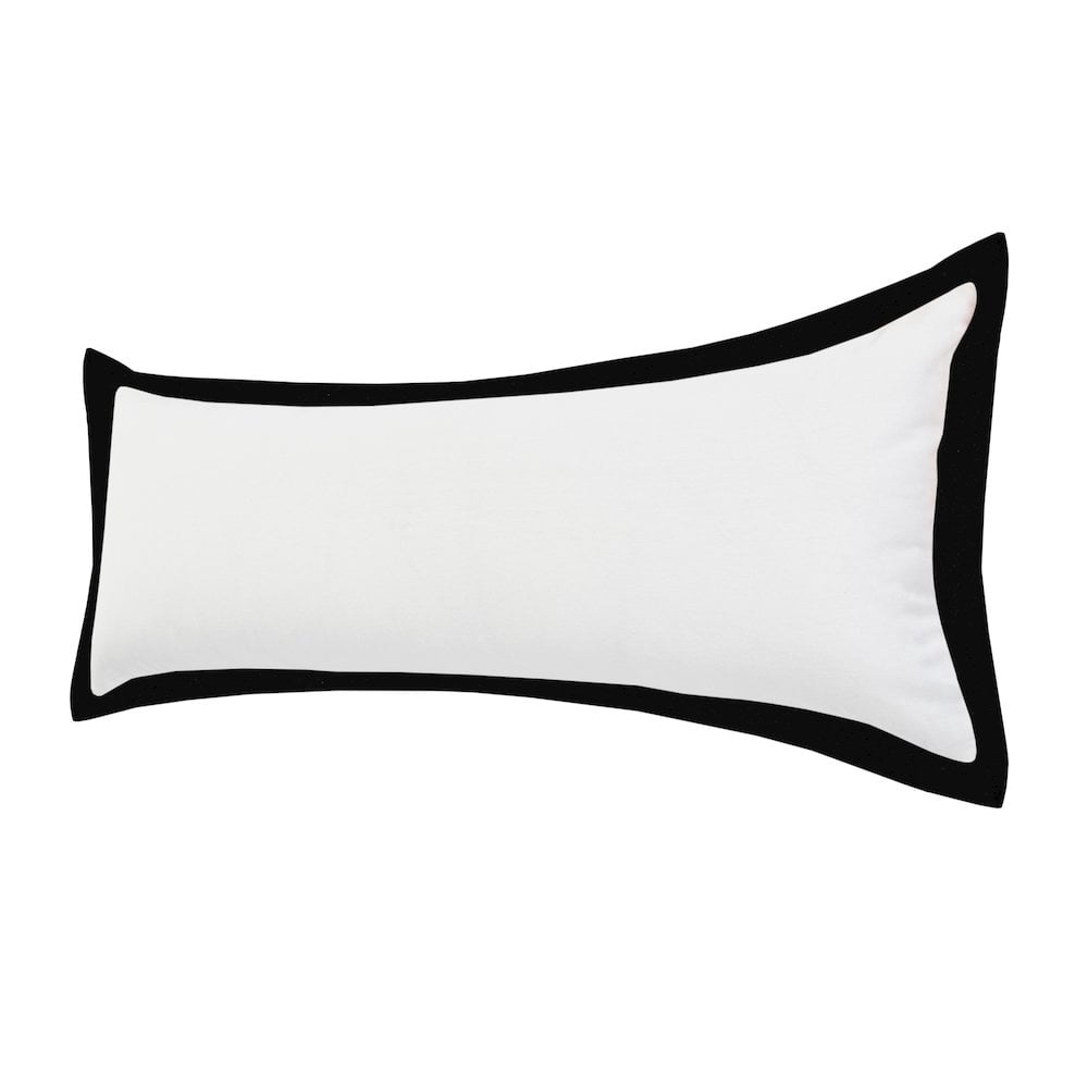 LR Home Ox Bay Hand-Woven White/Black Bordered All-Natural Cotton Pillow Cover