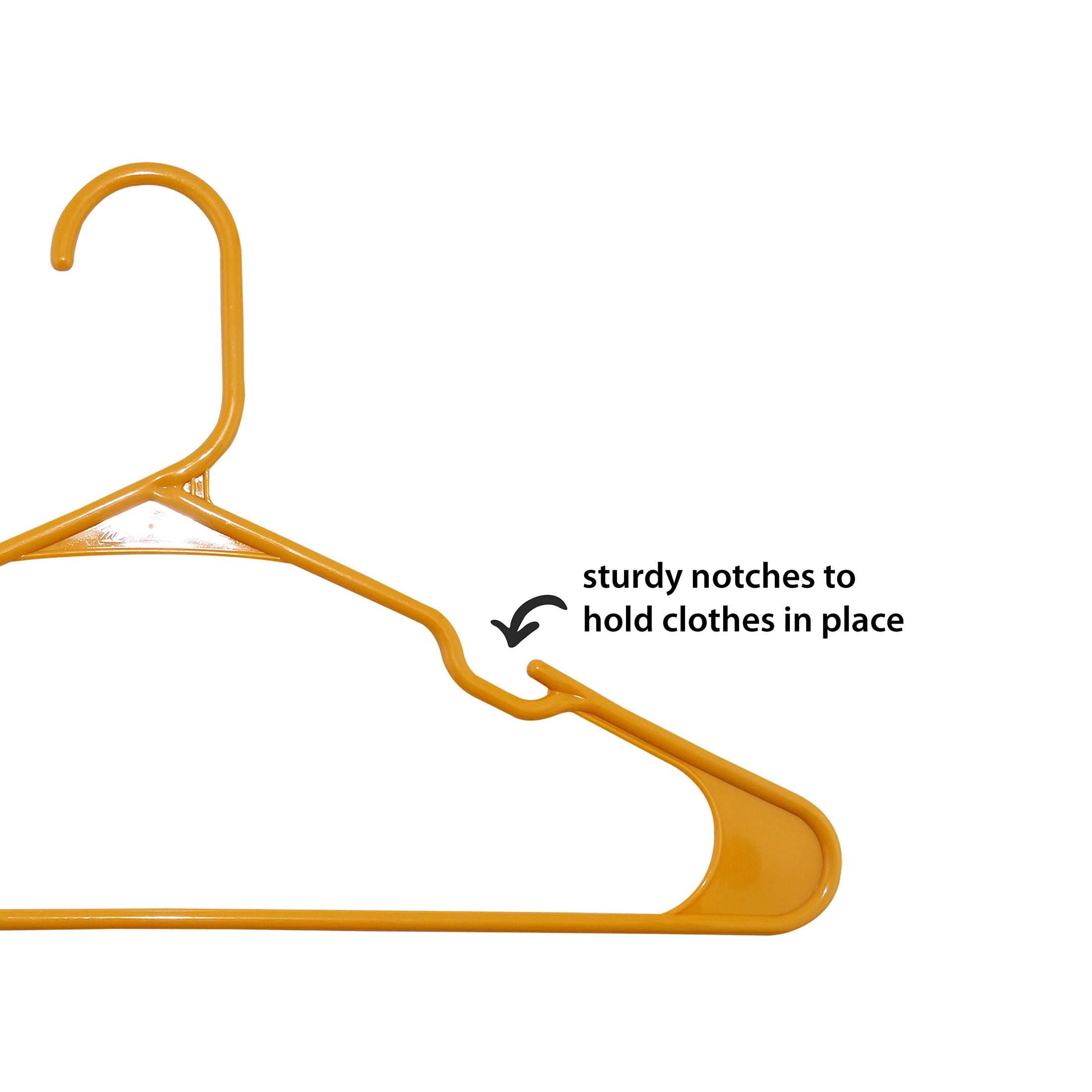 Mainstays Plastic Notched Adult Hangers for Any Clothing Type, Mustard Dijon 100 Count