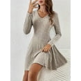 thumbnail image 3 of Women Long Sleeve Ribbed Knit Short Dresses Fall Winter V Neck Casual Swing A Line Sweater Dress Khaki XXL, 3 of 7