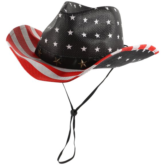 LOLIPPYY Unisex Vintage Adjustable Straw Hat with Wide 2.5" Brim, Patriotic Sunhat for Cowgirl Western Style and Outdoor Decoration