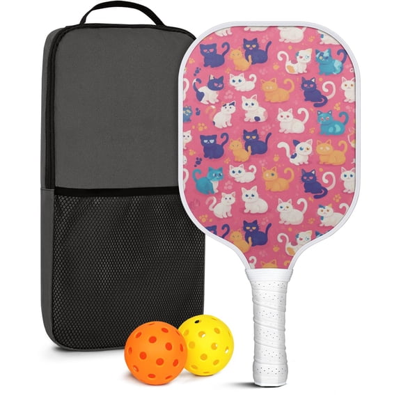 Pickleball Paddles Set Of 1, Fiberglass Surface, Cats & Dogs Print, 1 Paddle, 2 Balls & Bag