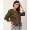 thumbnail image 3 of Moomaya Chic Printed V Neck Cotton Shirt - 3/4 Sleeves Regular Fit Casual Top, 3 of 9
