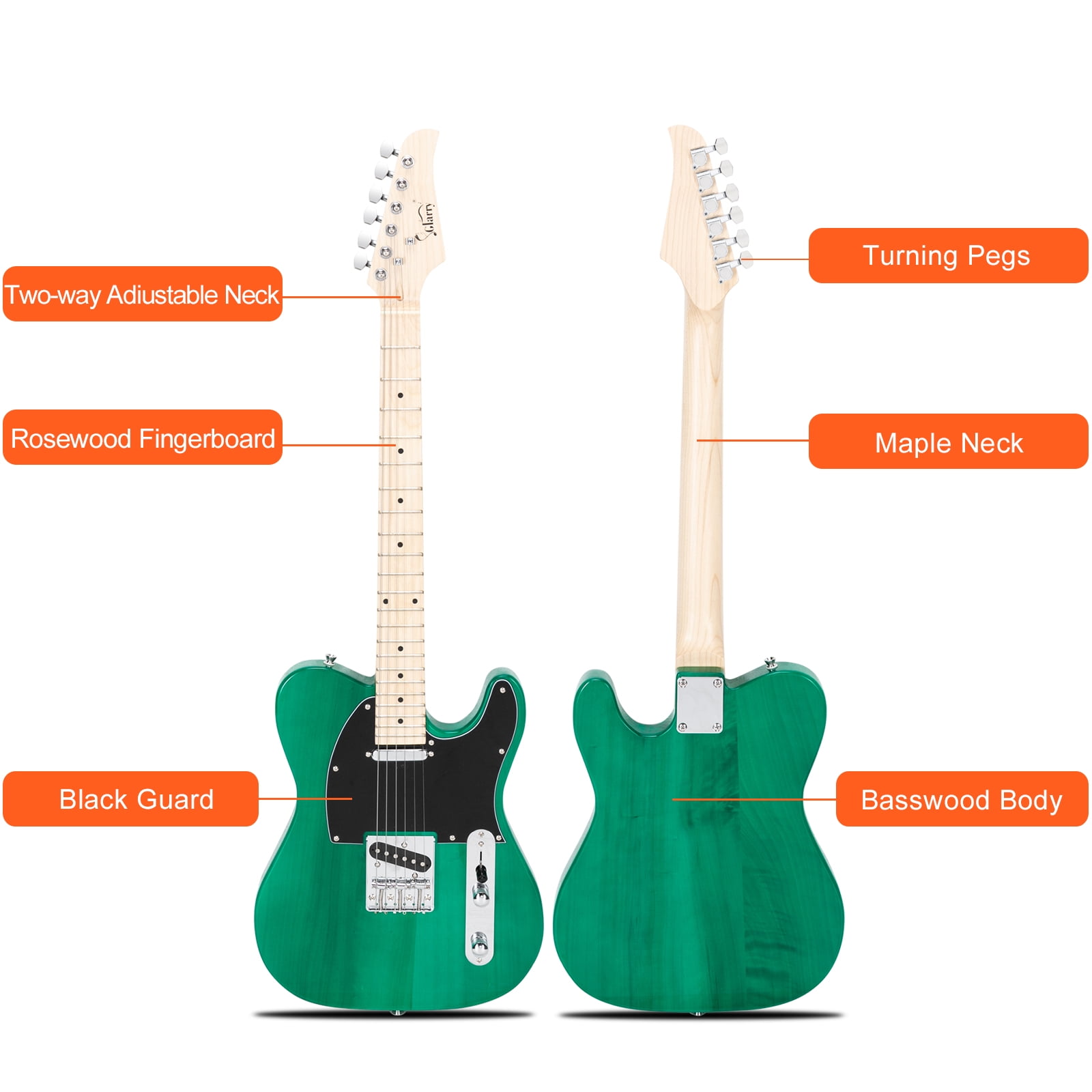 Private Jungle Cutaway Guitar, Fingerboard Electric Guitar with 20W Amplifier Bag Strap Plectrum Connecting Wire Spanner Tool, Green