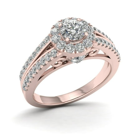 Imperial 3/4ct TDW Diamond 10K Rose Gold Halo Split Shank Engagement Ring