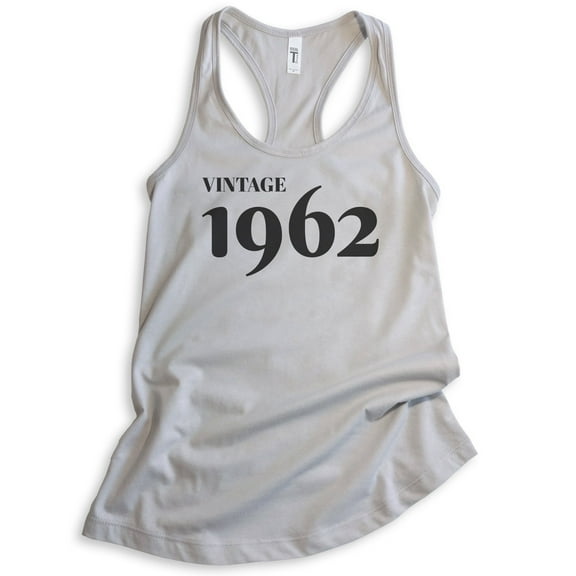 Vintage 1962 Tank Top, Ladies Racerback Tank Top, 60th Birthday Tank, Sixtieth Birthday Tank, B-day Tank, Silver Gray, X-Large