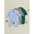 thumbnail image 3 of RUINIXCW Infant Baby Boy Spring Fall Clothes 1 3 6 9 12 18 Months Textured Romper One Piece Outfit Long Sleeve Button Down Collar Jumpsuit with Chest Pockets, 3 of 9