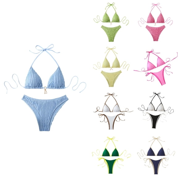 Antinous Ladies Solid Bandeau Swim Adjustable Style with Chest Padding Bikinis Set