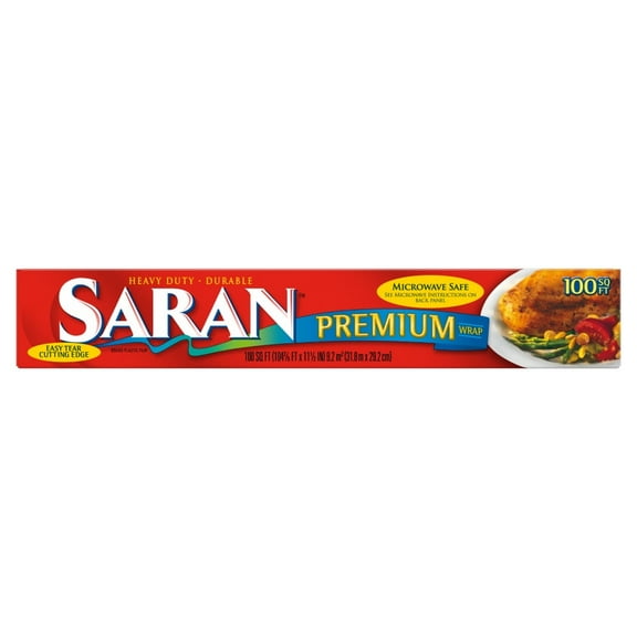 (2 pack) Saran Premium Heavy Duty Microwave Safe Plastic Film Wrap, 100 sq ft Roll