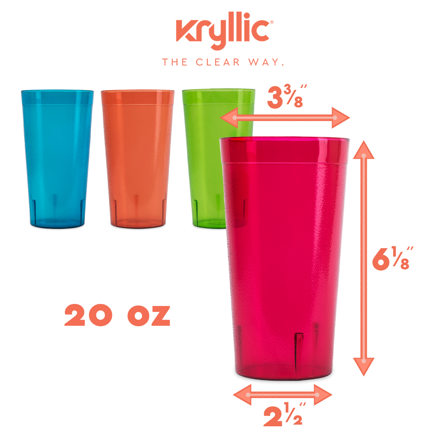 Plastic Cup Tumblers Drinkware Glasses - Break Resistant 20 oz. Kitchen Restaurant High Quality Set of 16 in 4 Assorted Colors - Best Gift Idea By Kryllic - image 3 of 11