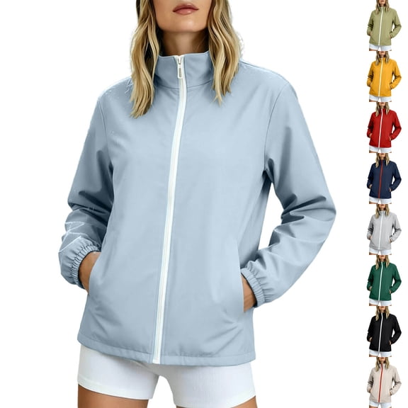 purcolt Women's Windbreaker Jackets Full Zip Long Sleeve Stand Collar Jackets Casual Lightweight Outdoor Travel Hiking Coats with Pockets