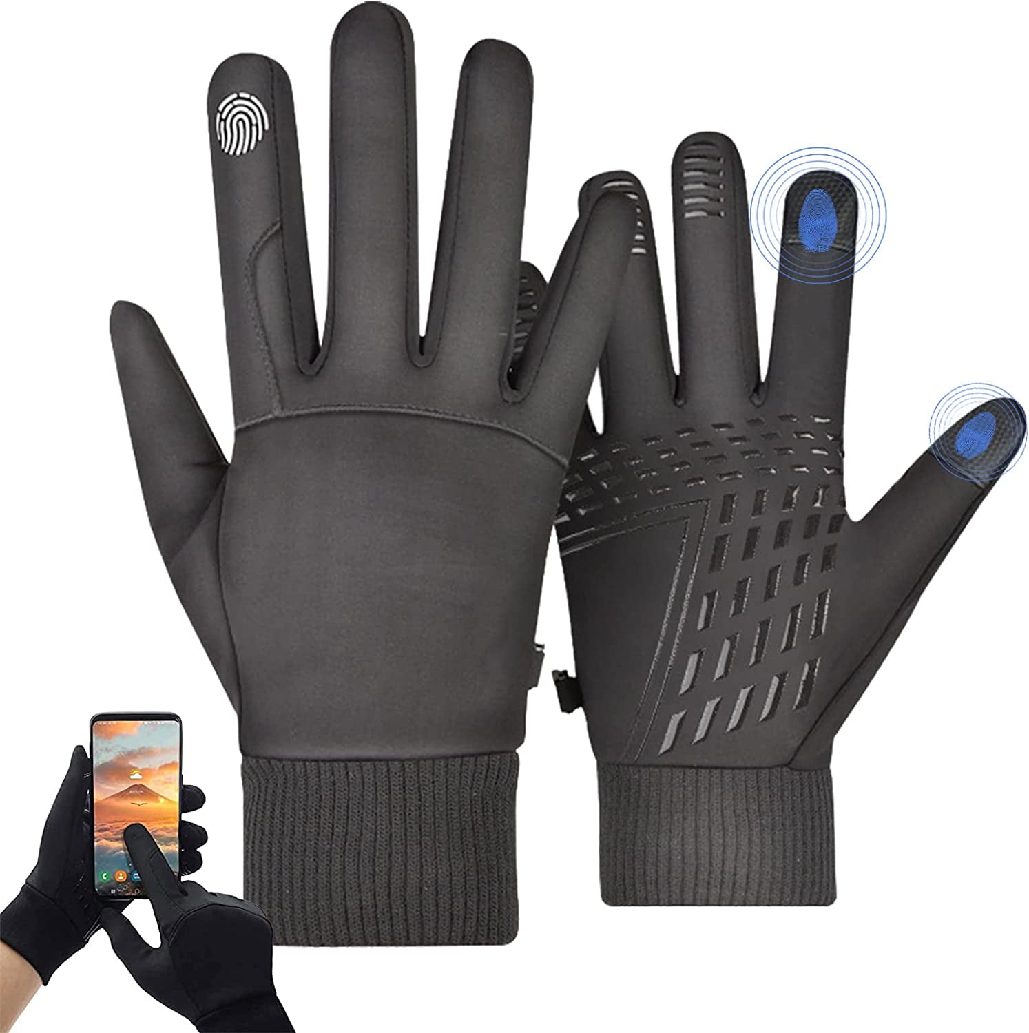 Thermohandz Gloves Winter Warm Thermal Water Resistant Gloves with Touchscreen Fingers Running