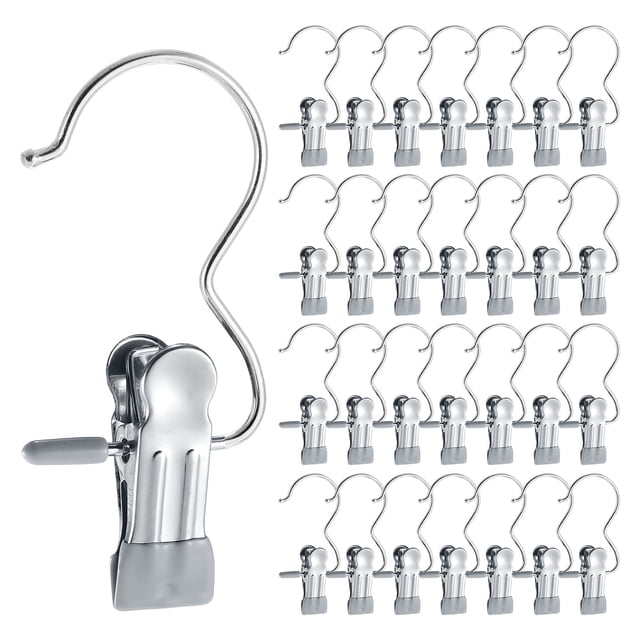 Uxcell 150Pcs Perchas para Botas para Armario, Ganchos de Lavandería de Acero Inoxidable con Clips Portátiles, Gris